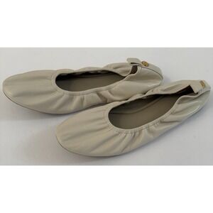 Tory Burch Eddie Ballet 2.0 Flat Nappa Leather Cream Size 9